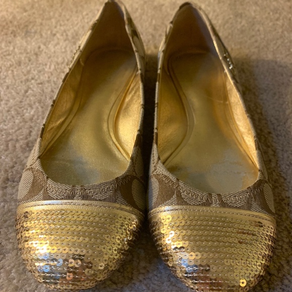 Gold and Tan Colored Coach ballet Shoes size 7 - Picture 1 of 5